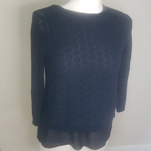 Lucky Brand lace sweater with  sheer underlay and open back - Picture 1 of 7